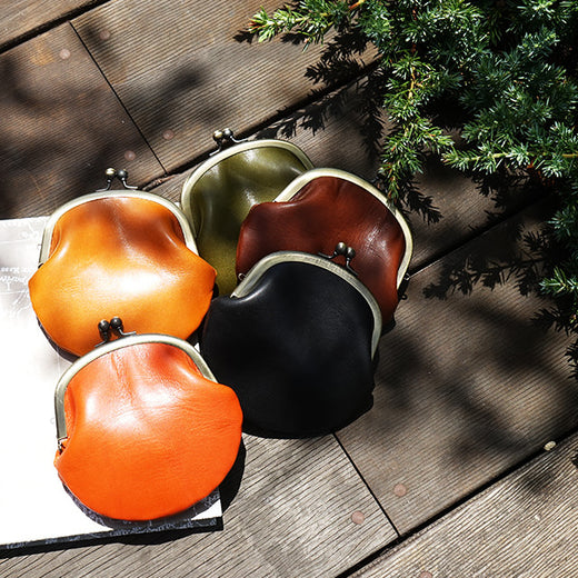 ジーンズ（栃木レザー）/がま口 ポーチ（M)　selectシリーズ